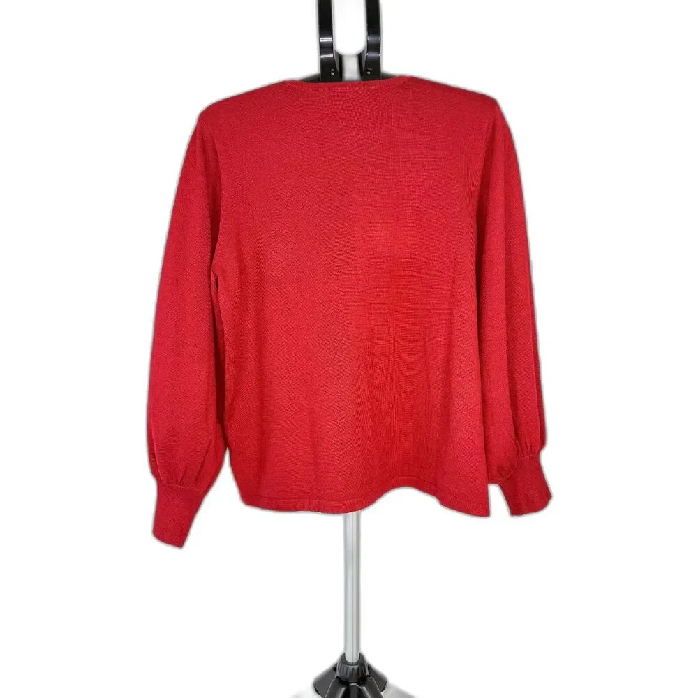 Vintage Bob Mackie Wearable Art Red Geometric Embroidered Cardigan Sweater Large